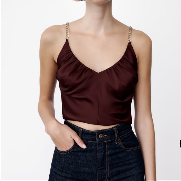 *🛒 FREE WITH PURCHASE* Zara Burgundy Chain Strap Top - Picture 12 of 17